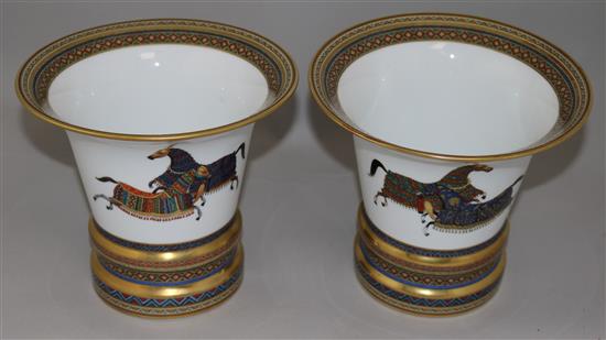 A pair of Hermes porcelain Cheval dOrient bell shaped vases, 17.5cm, with original boxes
